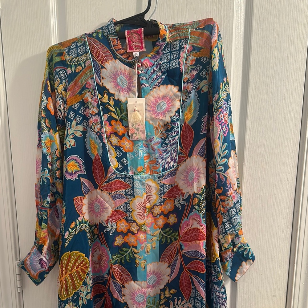 JOHNNY WAS WILD IMANA DRESS (SLIP), Multicolor Floral Long Sleeve. Two Pieces - Picture 11 of 15